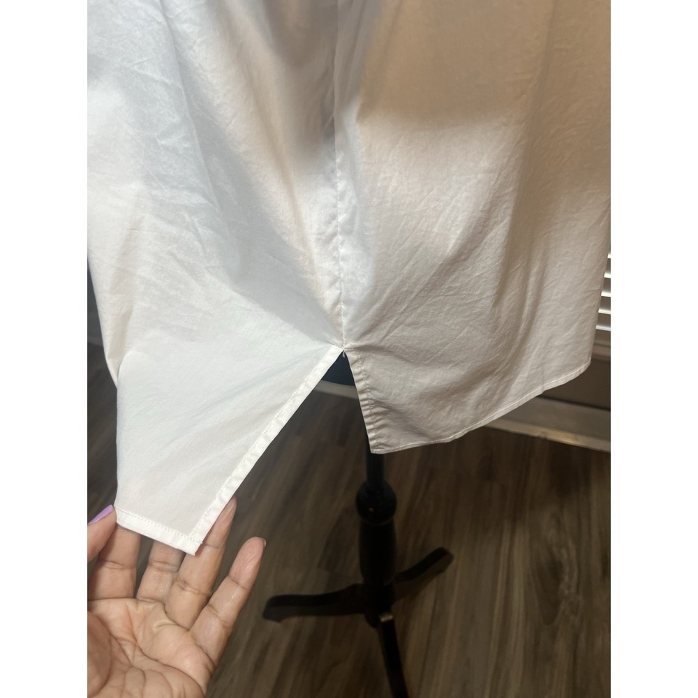 Ming Wang White Poplin Blouse Ruffle Neck Flutter Sleeve Minimalist Top Womens L - Picture 6 of 12